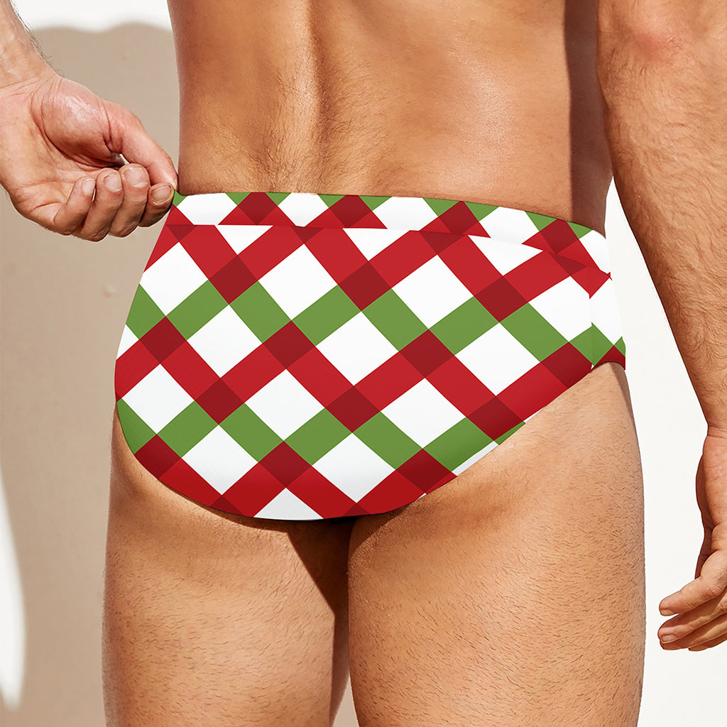 Merry Christmas Checkered Pattern Print Men's Swim Briefs