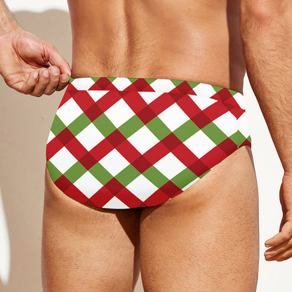 Merry Christmas Checkered Pattern Print Men's Swim Briefs