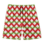 Merry Christmas Checkered Pattern Print Men's Swim Trunks