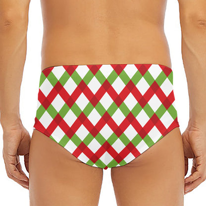 Merry Christmas Checkered Pattern Print Men's Triangle Swim Briefs