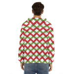 Merry Christmas Checkered Pattern Print Men's Velvet Pullover Hoodie