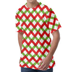 Merry Christmas Checkered Pattern Print Men's Velvet T-Shirt