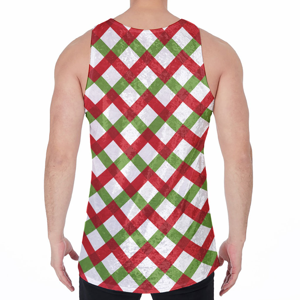 Merry Christmas Checkered Pattern Print Men's Velvet Tank Top