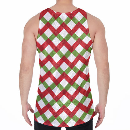 Merry Christmas Checkered Pattern Print Men's Velvet Tank Top