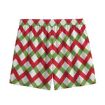 Merry Christmas Checkered Pattern Print Mesh Shorts