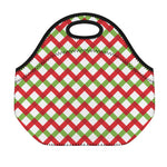 Merry Christmas Checkered Pattern Print Neoprene Lunch Bag