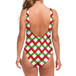Merry Christmas Checkered Pattern Print One Piece Swimsuit