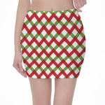 Merry Christmas Checkered Pattern Print Pencil Mini Skirt