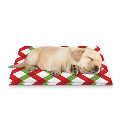 Merry Christmas Checkered Pattern Print Pet Cooling Mat Cover