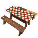 Merry Christmas Checkered Pattern Print Picnic Table Cover
