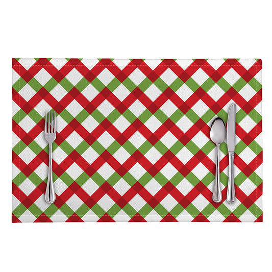 Merry Christmas Checkered Pattern Print Placemat