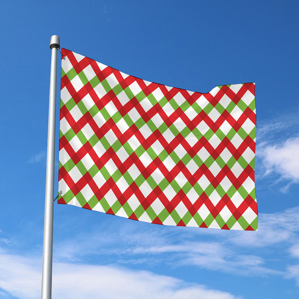 Merry Christmas Checkered Pattern Print Polyester Flag