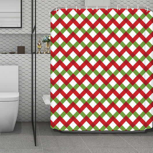 Merry Christmas Checkered Pattern Print Polyester Shower Curtain