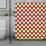 Merry Christmas Checkered Pattern Print Polyester Shower Curtain