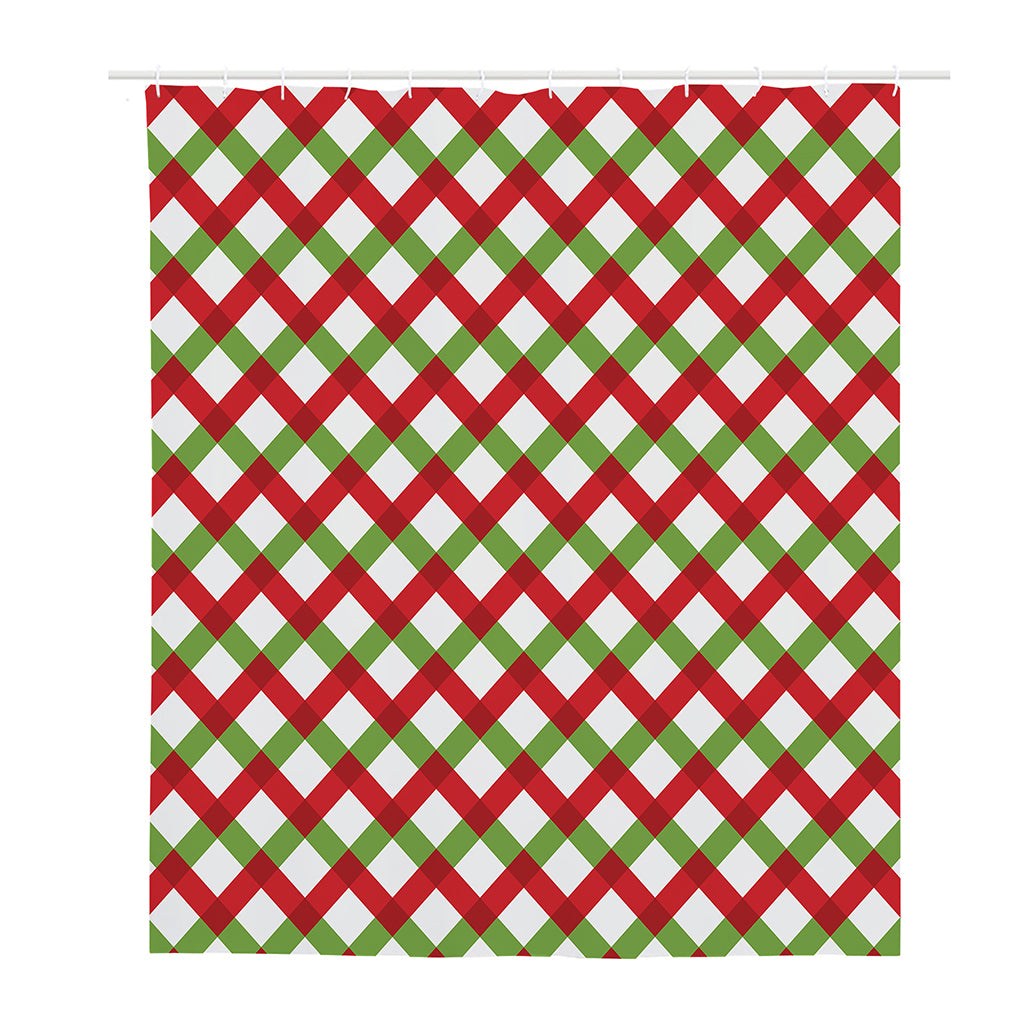 Merry Christmas Checkered Pattern Print Polyester Shower Curtain