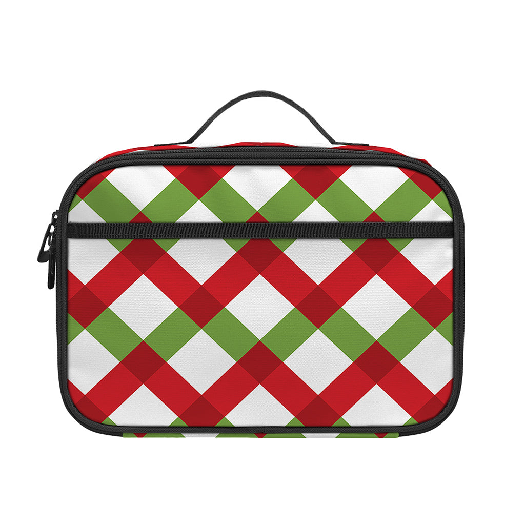 Merry Christmas Checkered Pattern Print Portable Lunch Bag