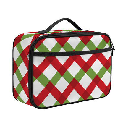 Merry Christmas Checkered Pattern Print Portable Lunch Bag