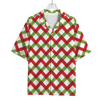 Merry Christmas Checkered Pattern Print Rayon Hawaiian Shirt