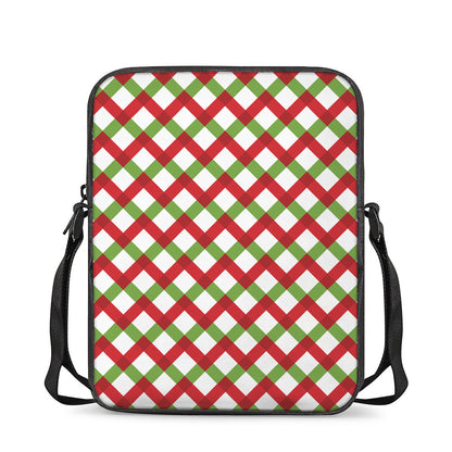Merry Christmas Checkered Pattern Print Rectangular Crossbody Bag