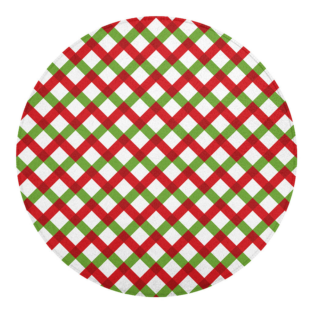 Merry Christmas Checkered Pattern Print Round Blanket