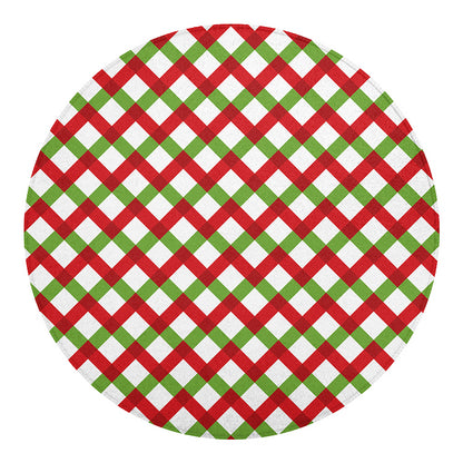 Merry Christmas Checkered Pattern Print Round Blanket