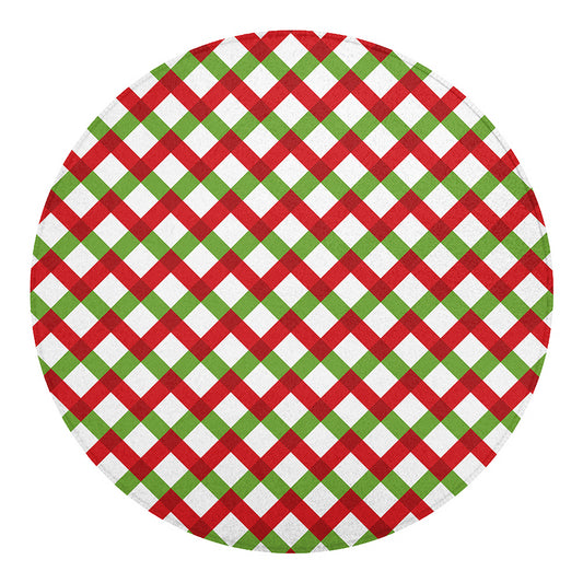 Merry Christmas Checkered Pattern Print Round Blanket