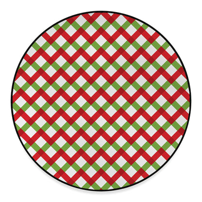 Merry Christmas Checkered Pattern Print Round Floor Mat
