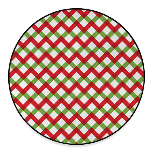 Merry Christmas Checkered Pattern Print Round Floor Mat