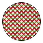 Merry Christmas Checkered Pattern Print Round Floor Mat