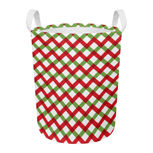 Merry Christmas Checkered Pattern Print Round Laundry Basket