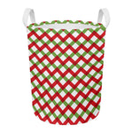 Merry Christmas Checkered Pattern Print Round Laundry Basket
