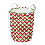 Merry Christmas Checkered Pattern Print Round Laundry Basket