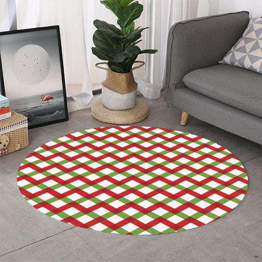 Merry Christmas Checkered Pattern Print Round Rug