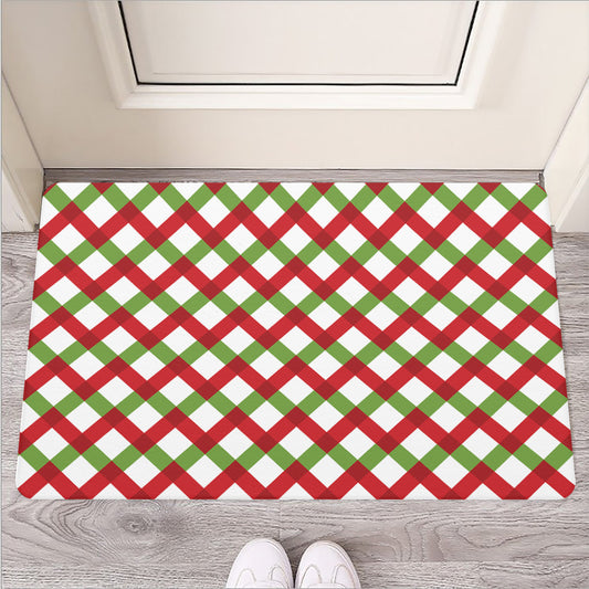 Merry Christmas Checkered Pattern Print Rubber Doormat