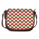 Merry Christmas Checkered Pattern Print Saddle Bag