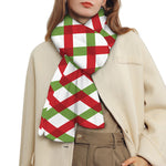 Merry Christmas Checkered Pattern Print Scarf