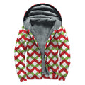 Merry Christmas Checkered Pattern Print Sherpa Lined Zip Up Hoodie