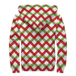 Merry Christmas Checkered Pattern Print Sherpa Lined Zip Up Hoodie