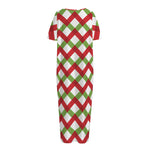 Merry Christmas Checkered Pattern Print Short Sleeve Long Nightdress