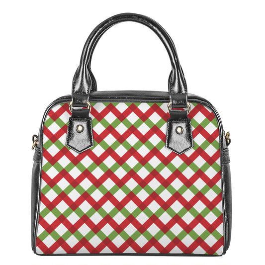 Merry Christmas Checkered Pattern Print Shoulder Handbag