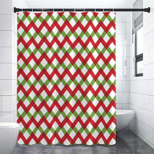 Merry Christmas Checkered Pattern Print Shower Curtain