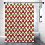 Merry Christmas Checkered Pattern Print Shower Curtain