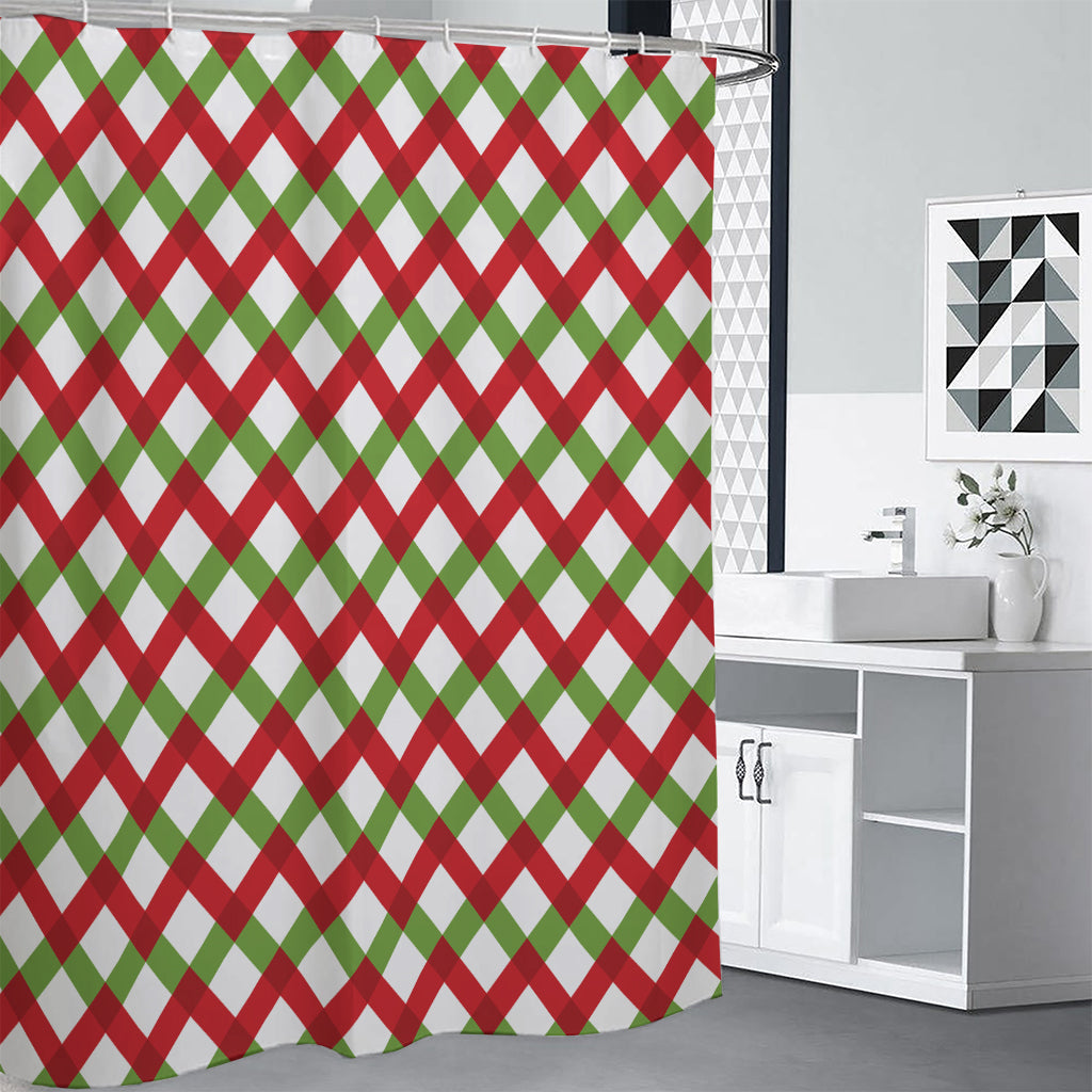 Merry Christmas Checkered Pattern Print Shower Curtain