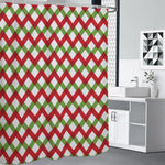 Merry Christmas Checkered Pattern Print Shower Curtain