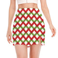 Merry Christmas Checkered Pattern Print Side Slit Mini Skirt