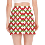 Merry Christmas Checkered Pattern Print Side Slit Mini Skirt