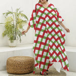 Merry Christmas Checkered Pattern Print Silk V-Neck Kaftan Dress