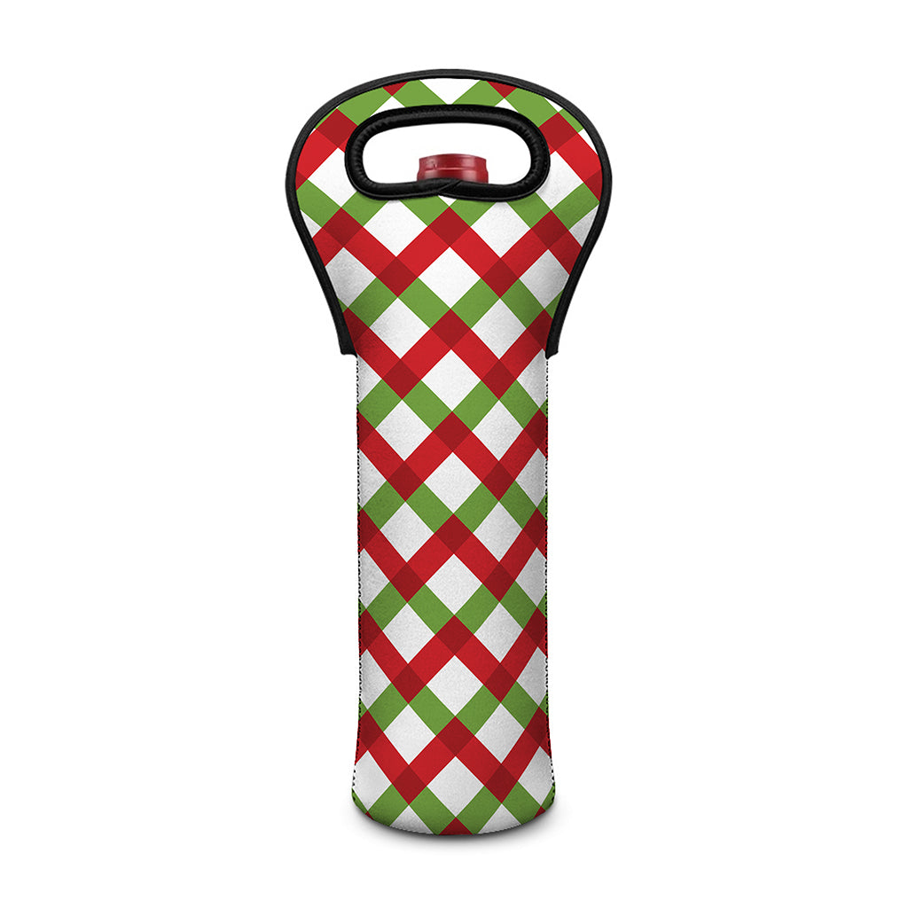 Merry Christmas Checkered Pattern Print Single Neoprene Wine Tote