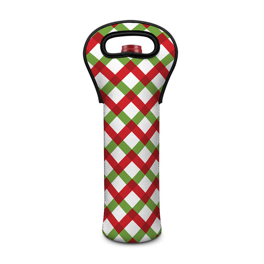 Merry Christmas Checkered Pattern Print Single Neoprene Wine Tote