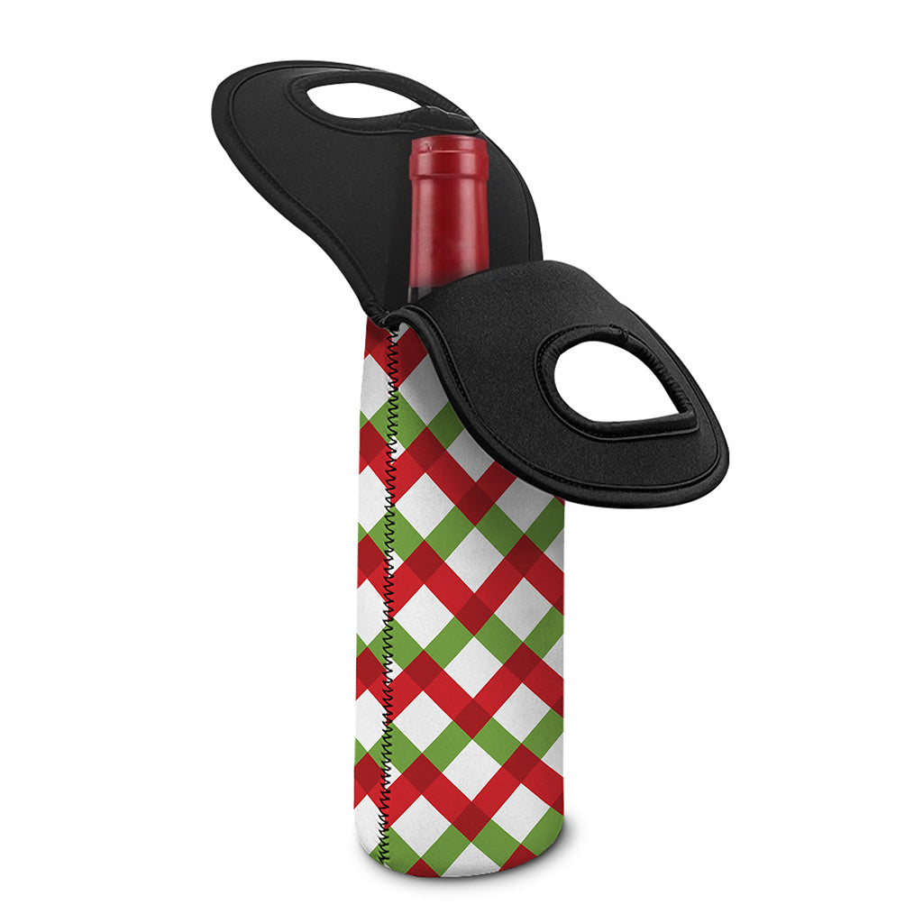 Merry Christmas Checkered Pattern Print Single Neoprene Wine Tote